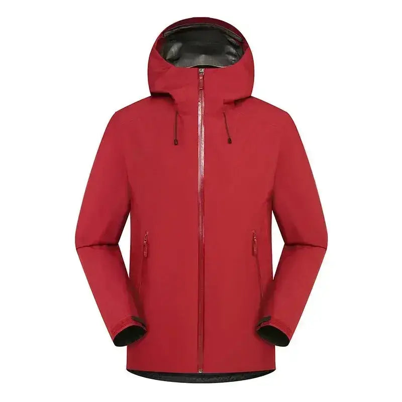 Parka homme imperméable rouge avec capuche, poches zippées et poignets réglables