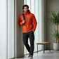 Parka homme imperméable orange avec capuche, multiples zippers et poches pour outdoor