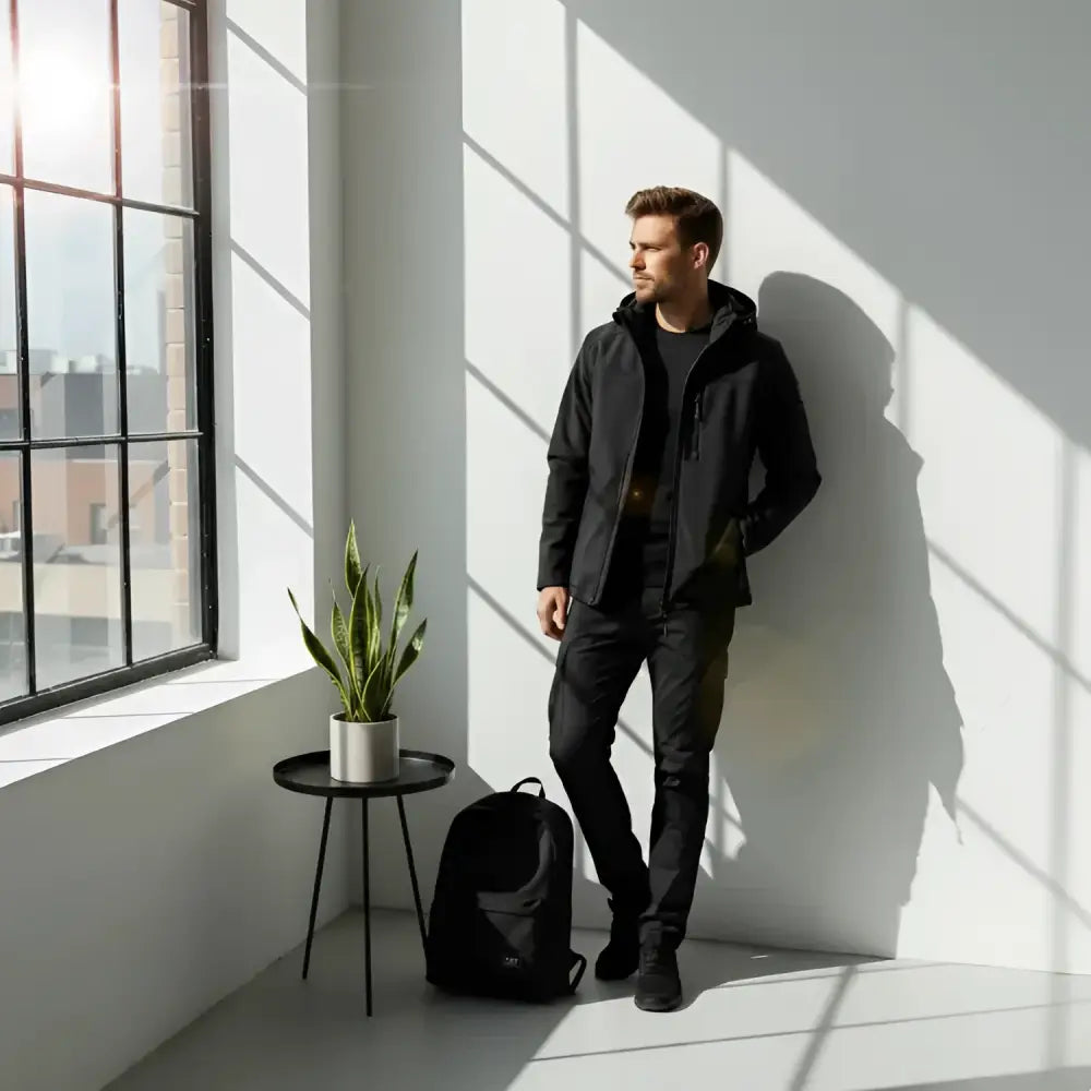 Parka homme imperméable avec capuche noire, veste homme imperméable élégante
