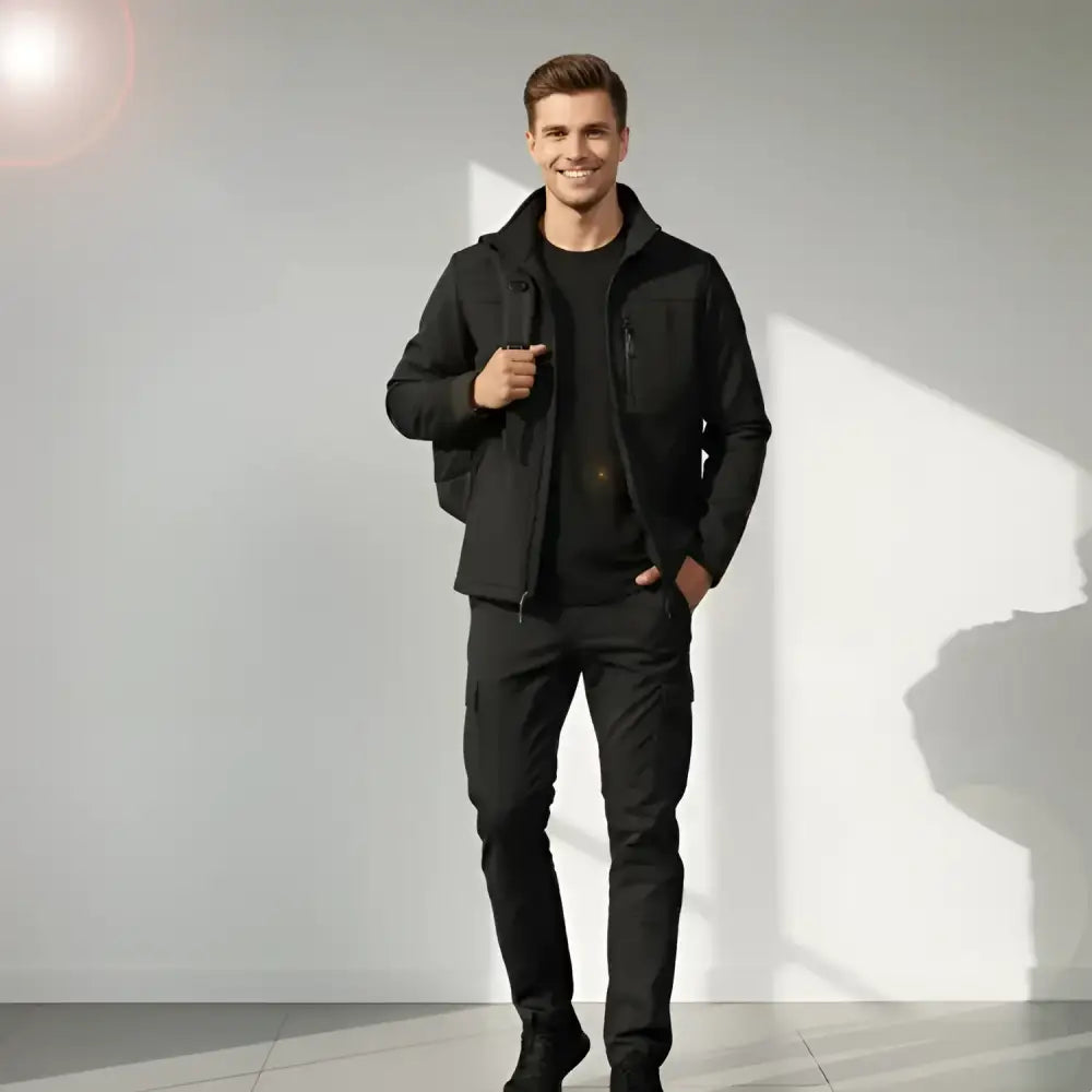 Veste parka homme imperméable noire avec pantalon cargo pour outdoor hommes