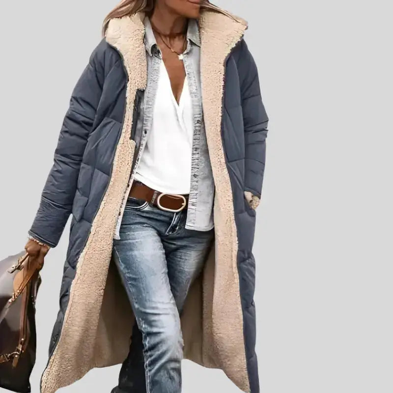 Parka imperméable fourrée femme avec doublure fourrée et capuche pour l’hiver