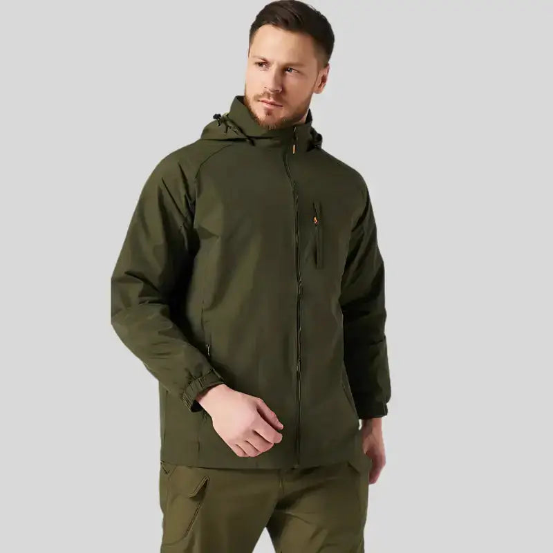 Parka K-Way Homme en tissu imperméable avec capuche réglable et fermeture éclair