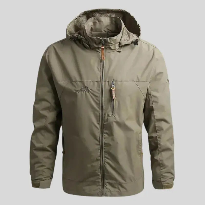 Parka K-Way Homme veste homme à capuche réglable en tissu imperméable olive verte