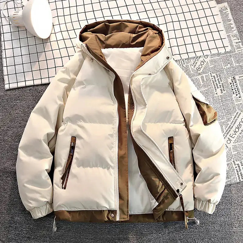 Parka kaki pour homme avec doublure intérieure, capuche réglable et poches zippées