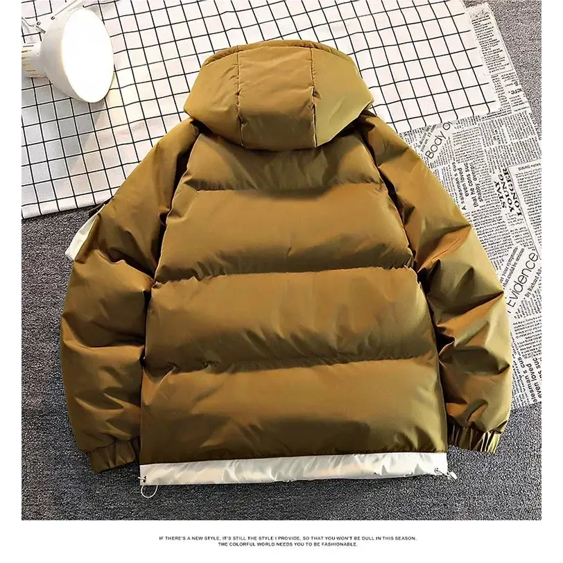 Parka kaki pour homme avec doublure intérieure, capuche réglable, veste jaune moutarde