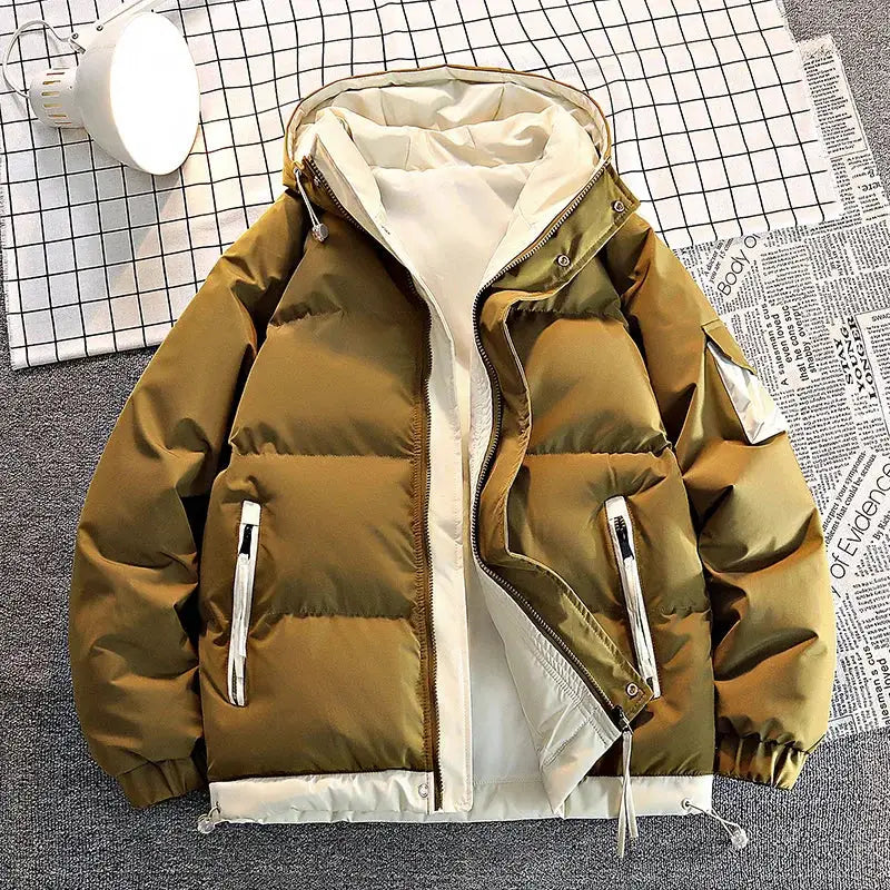 Parka kaki pour homme avec doublure intérieure, capuche réglable et poche zippée