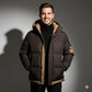 Parka kaki pour homme avec doublure intérieure, capuche réglable et veste puffer marron foncé