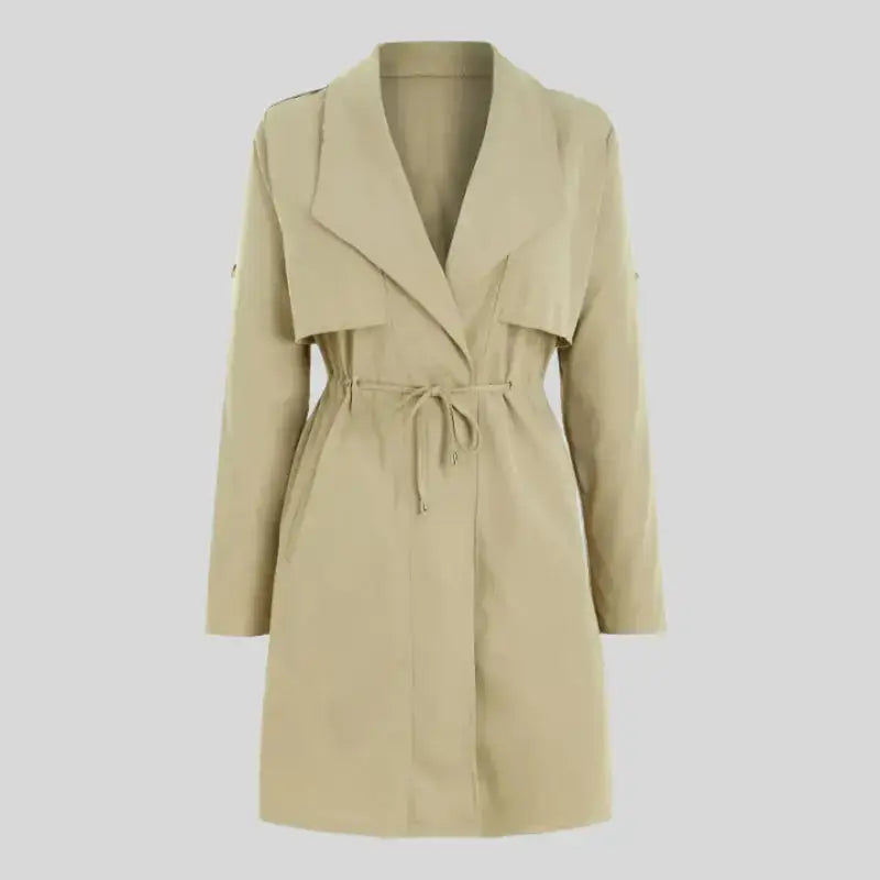 Parka kakie femme trench beige clair avec taille à cordon pour un style élégant