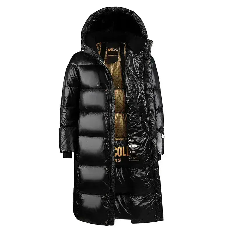 Parka longue femme imperméable noire avec capuche, style moderne et élégant, parfaite pour les jours de pluie.