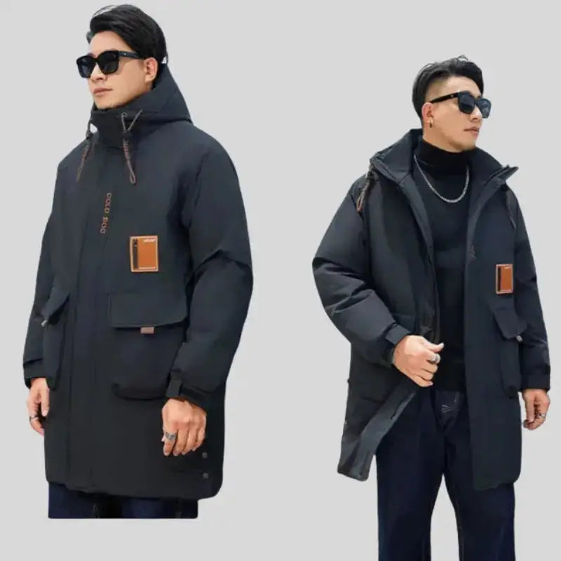 Parka longue homme noire avec doublure intérieure légère et grandes poches