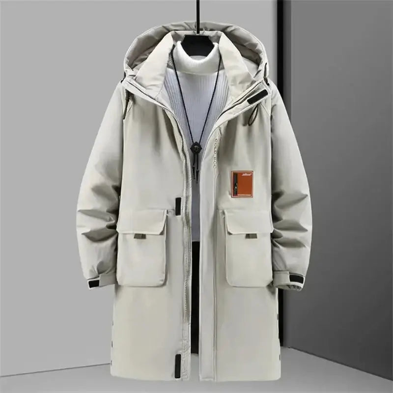 Parka longue homme noire avec doublure intérieure légère, hooded, puffy, grand pockets