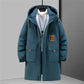 Parka longue homme teal avec doublure intérieure légère et grandes poches flap