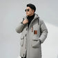 Parka longue homme gris clair avec poches, doublure légère, parfait pour longue homme noire