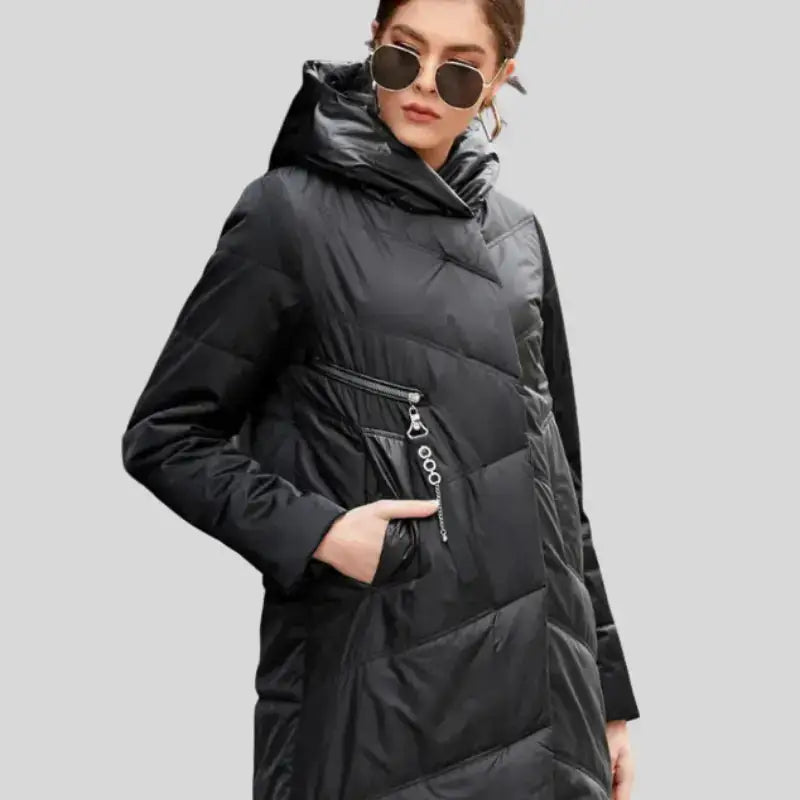 Parka longue pour femme avec design asymétrique, style intemporel et confort optimal