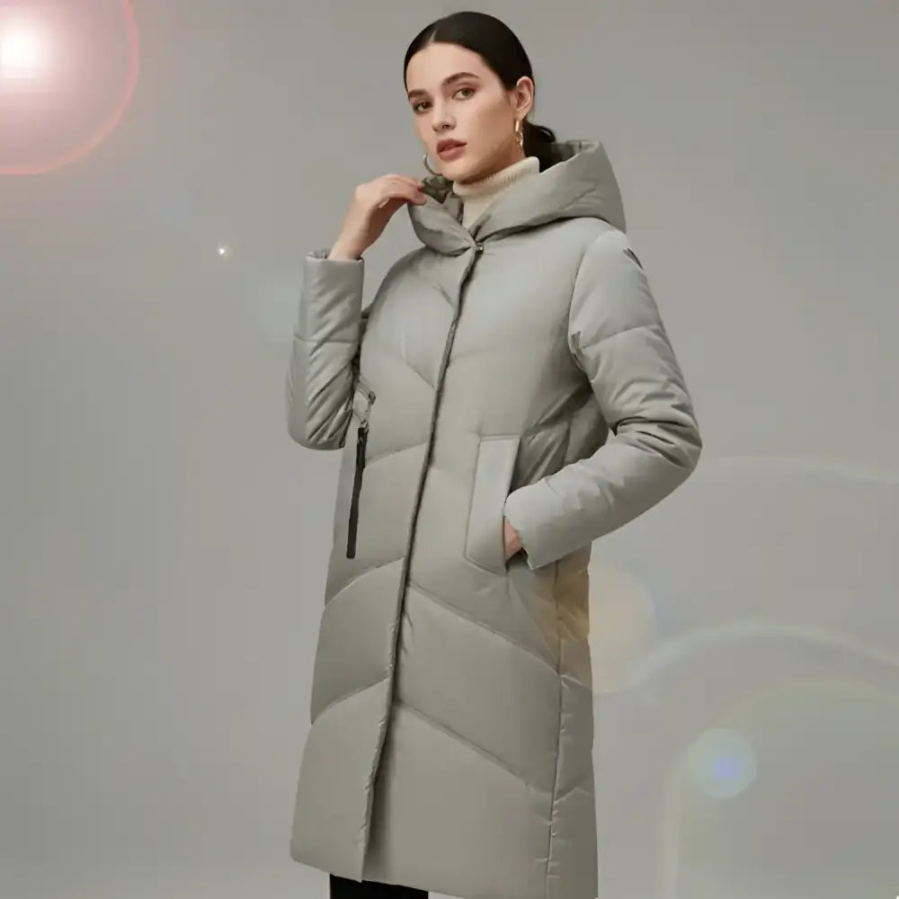 Parka longue pour femme en style intemporel, confort optimal, veste à capuche verte ou grise