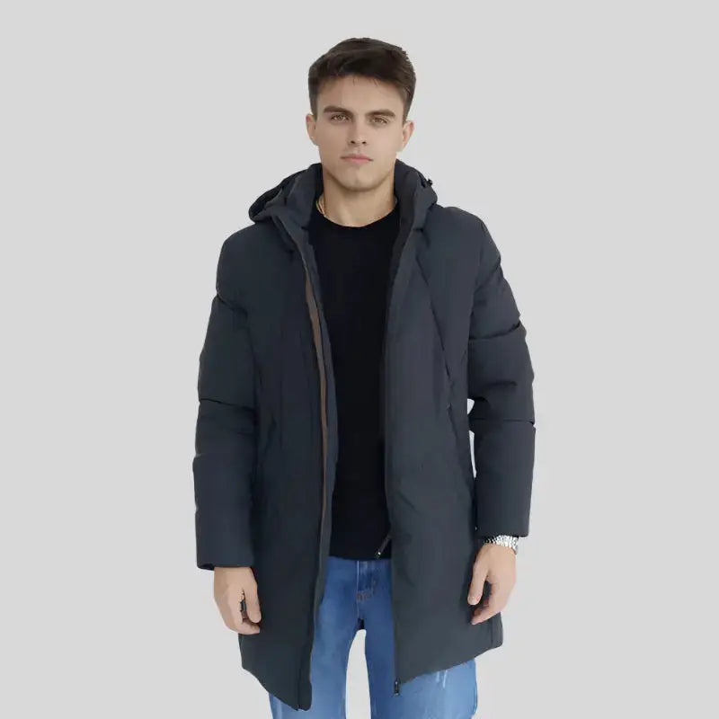 Parka noir homme avec matière extérieure déperlante et doublure intérieure légère