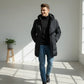 Parka noir homme avec matière extérieure déperlante et doublure intérieure légère