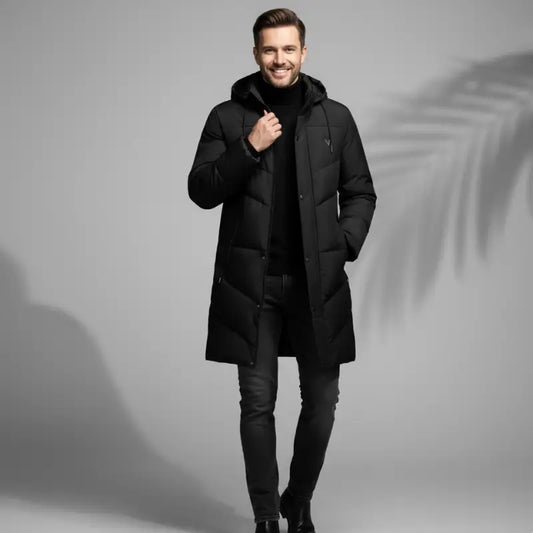 Parka noir pour homme avec tissu extérieur déperlant et doublure intérieure chaude