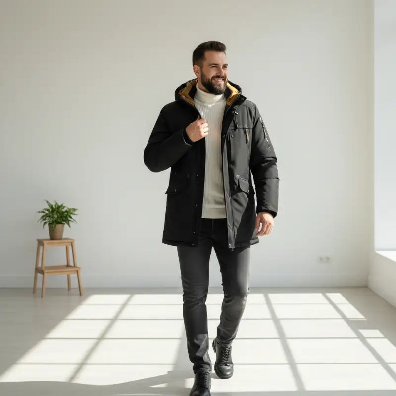 Parka pour homme avec capuche ajustable, doublure intérieure, idéal pour usage quotidien