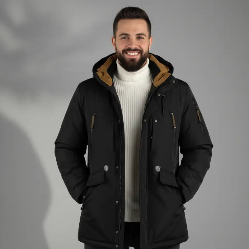 Parka pour homme avec capuche ajustable, doublure intérieure et usage quotidien