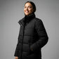 Parka femme longue noire avec col haut et fermeture éclair, idéal pour femme longue