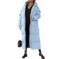 Parka femme longue light blue avec capuche, parfait pour l’hiver et le style femme longue