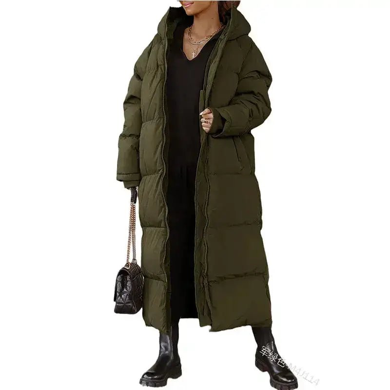 Parka femme longue matelassée colorée verte militaire à capuche pour l'hiver