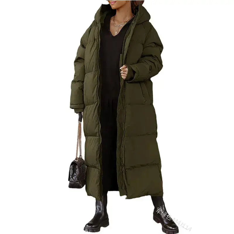 Parka femme longue olive verte avec capuche, parfait pour l’hiver femme longue