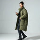 Parka femme longue olive verte, long puffer coat pour femme longue élégante