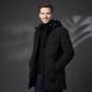 Parka pour homme noire à capuche avec poches zippées, vêtement d’hiver élégant
