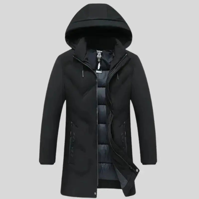 Parka pour homme noire à capuche avec doublure matelassée, style chaud et tendance
