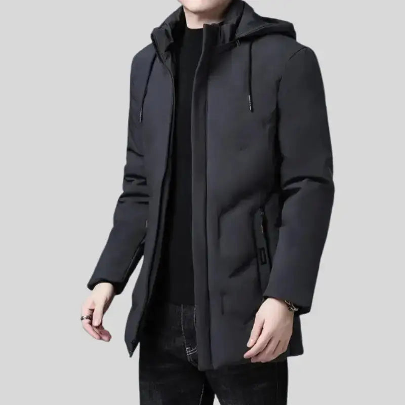 Veste noire à capuche pour homme, puffer, à manches longues avec poches zippées